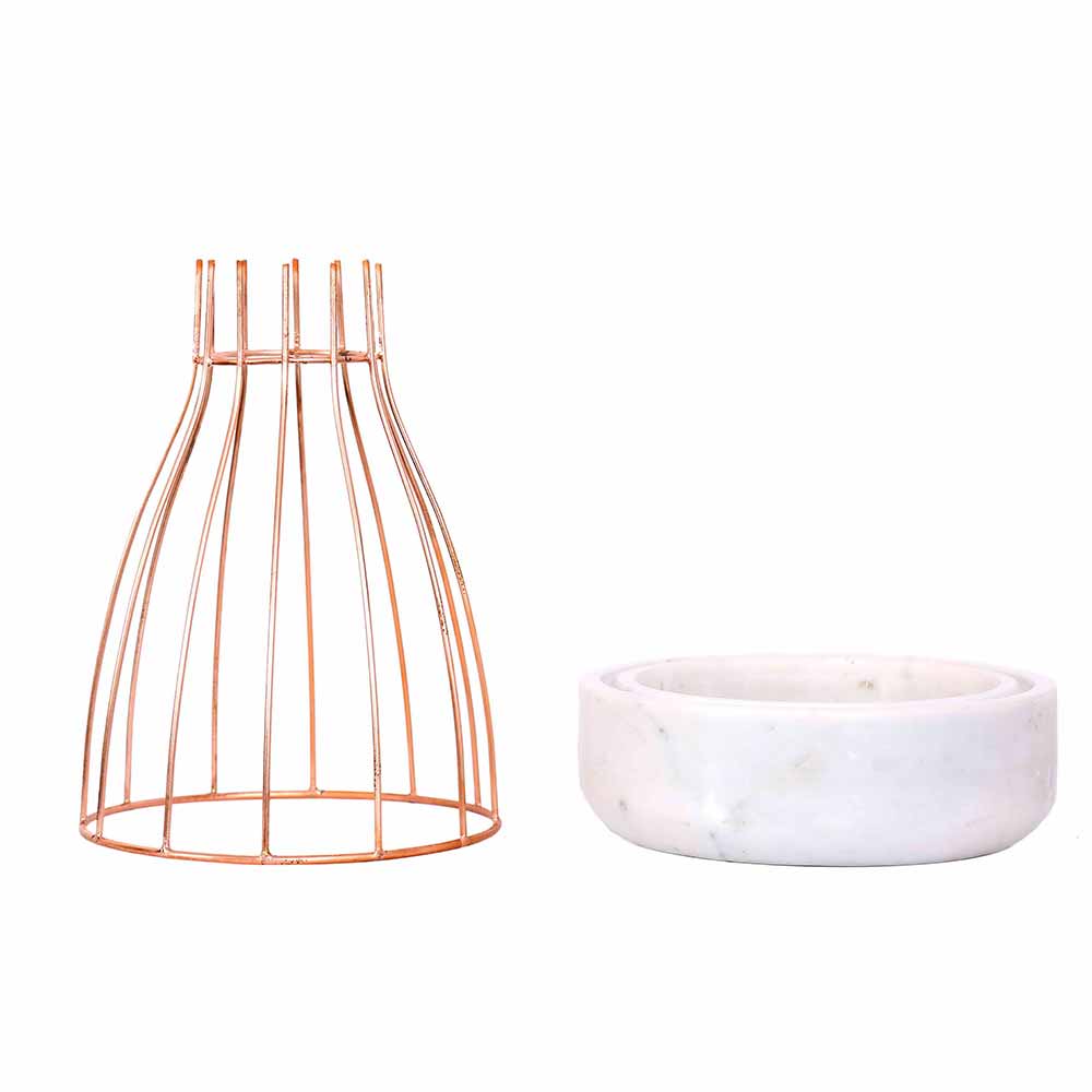 Table Accessory(MPL0021), White Marble Base with Copper Metal Web Planter, Planter - IM16033