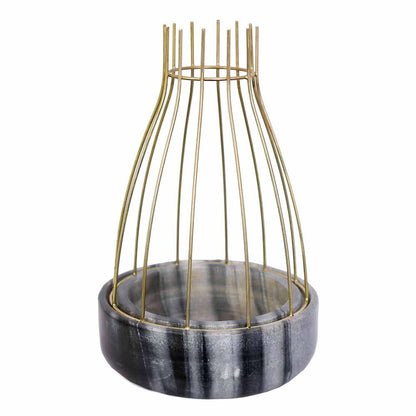 Table Accessory(MPL0023), Grey Marble Base with Gold Metal Web Planter, Planter - IM16034