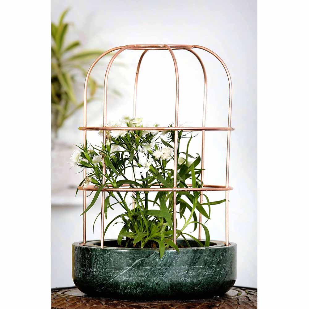 Table Accessory(MPL0027), Green Marble Base with Copper Metal Planter, Planter - IM16037