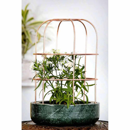 Table Accessory(MPL0027), Green Marble Base with Copper Metal Planter, Planter - IM16037