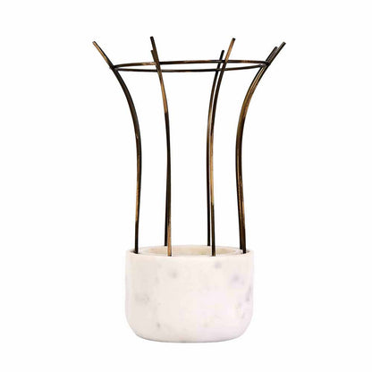 Planter, MPL0039 (Worldone), White Marble Base with Brass Antique Metal Reticulation Planter, Planter - IM16046