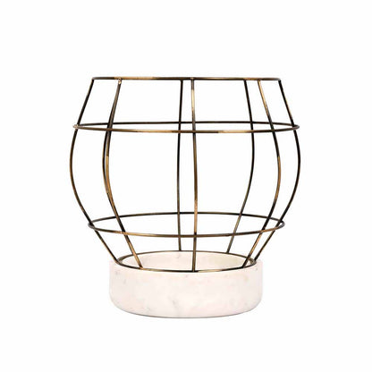 Planter, MPL0045 (Worldone), White Marble Base with Brass Antique Metal Net Planter, Planter - IM16047