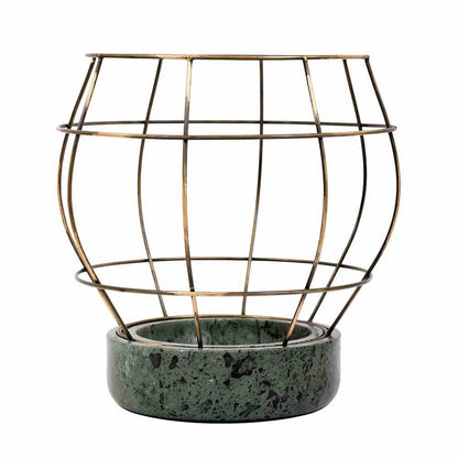 Planter, MPL0046 (Worldone), Green Marble Base with Brass Antique Metal Net Planter, Planter - IM16048