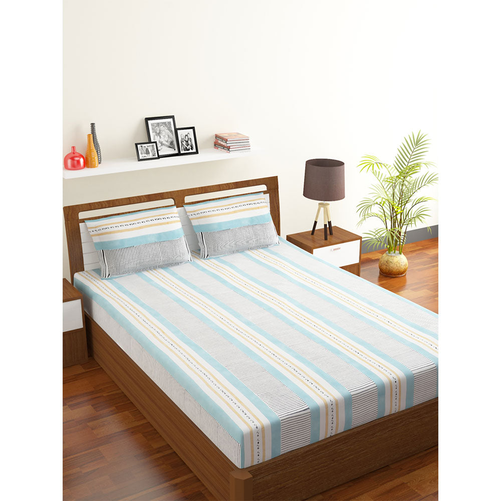 Bedsheet, (Cocotier) BEDSHEET 8 SINGLE, Hand Block PrintedOrganic Cotton Bedsheet with Pillow Cases, Bedsheet-IM16065-Single