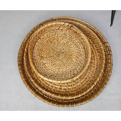 Table Accessory, TAA0024(ASSAM ADMIRATION), Cane Round Tray, Pack of 3 Tray, Hand-Woven Tray - IM16079