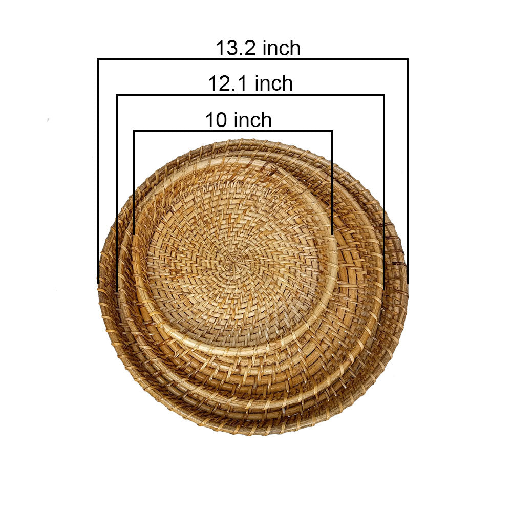 Table Accessory, TAA0024(ASSAM ADMIRATION), Cane Round Tray, Pack of 3 Tray, Hand-Woven Tray - IM16079