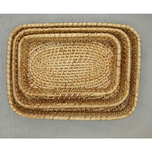 Table Accessory, TAA0028(ASSAM ADMIRATION), Rectangular Cane Tray, Serving Tray, Pack of 3 Rectanguler Tray, Hand-Woven Tray - IM16083