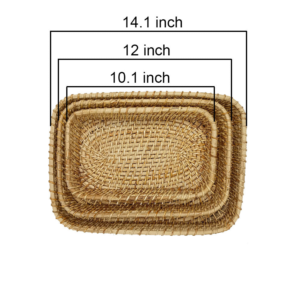 Table Accessory, TAA0028(ASSAM ADMIRATION), Rectangular Cane Tray, Serving Tray, Pack of 3 Rectanguler Tray, Hand-Woven Tray - IM16083