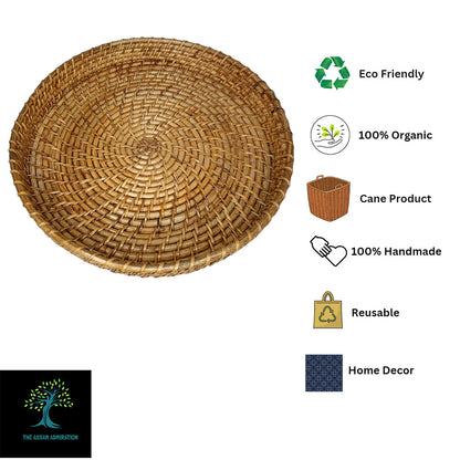 Table Accessory, TAA0021(ASSAM ADMIRATION), Round Cane Tray, Serving Tray, Hand-Woven Tray - IM16084