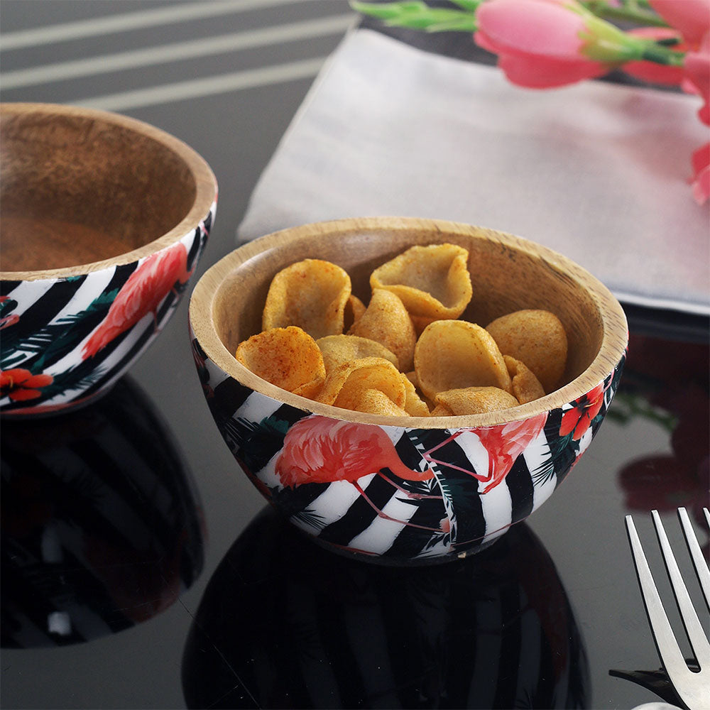 Serving Bowl, AVA-BBH-01(A Vintage Affair), Tropical Flamingo Wooden Serving Bowls (Set of 2), Serving Bowl - IM16086