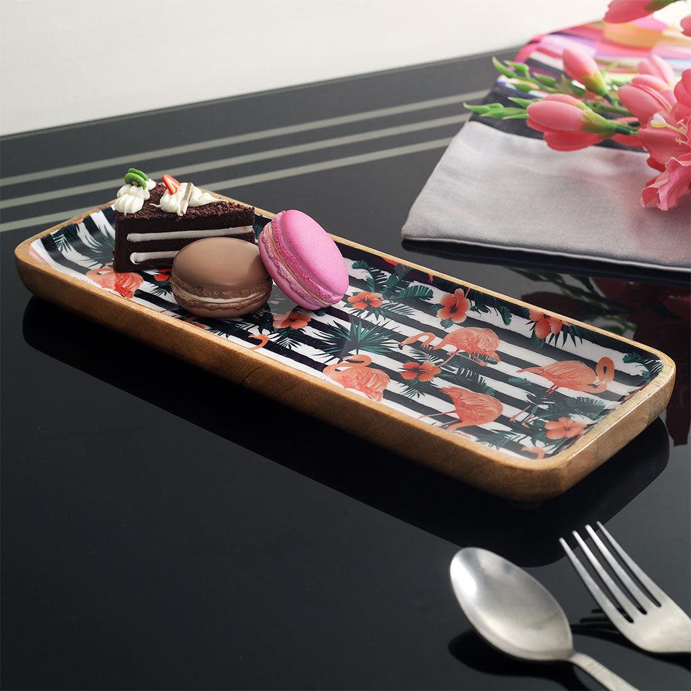 Serving Platter, AVA-BBH-02(A Vintage Affair), Tropical Flamingo Wooden Serving Platter - Rectangle, Serving Platter - IM16087