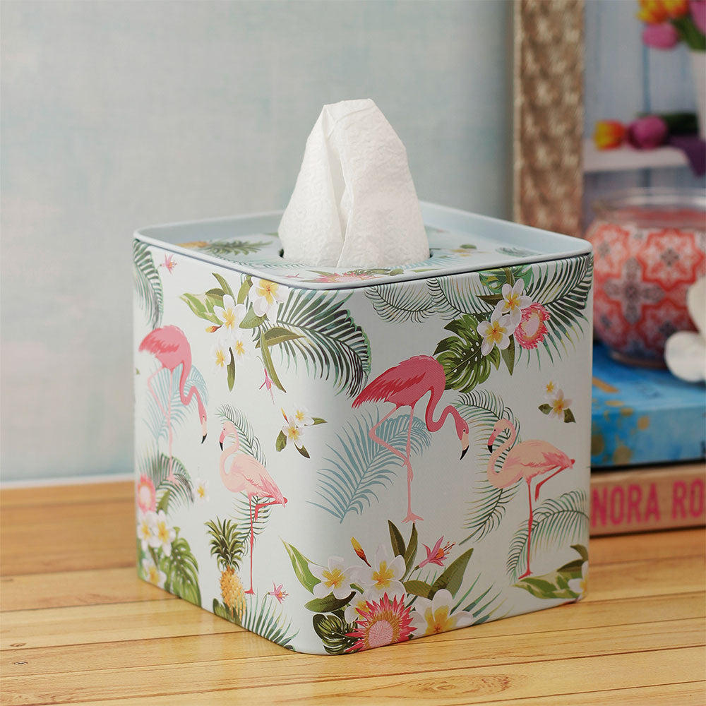 Tissue Box, AVA-SR4-12B(A Vintage Affair), Forest Flamingo Tissue Box - Square, Tissue Box - IM16103