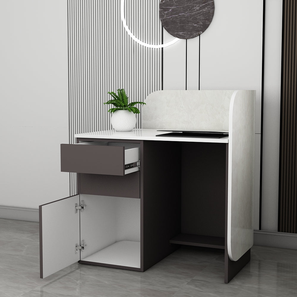 Reception Table, Grey & White Color Table, Reception Table, Front Office Table with Drawer & Shutter, Reception Table - IM18001