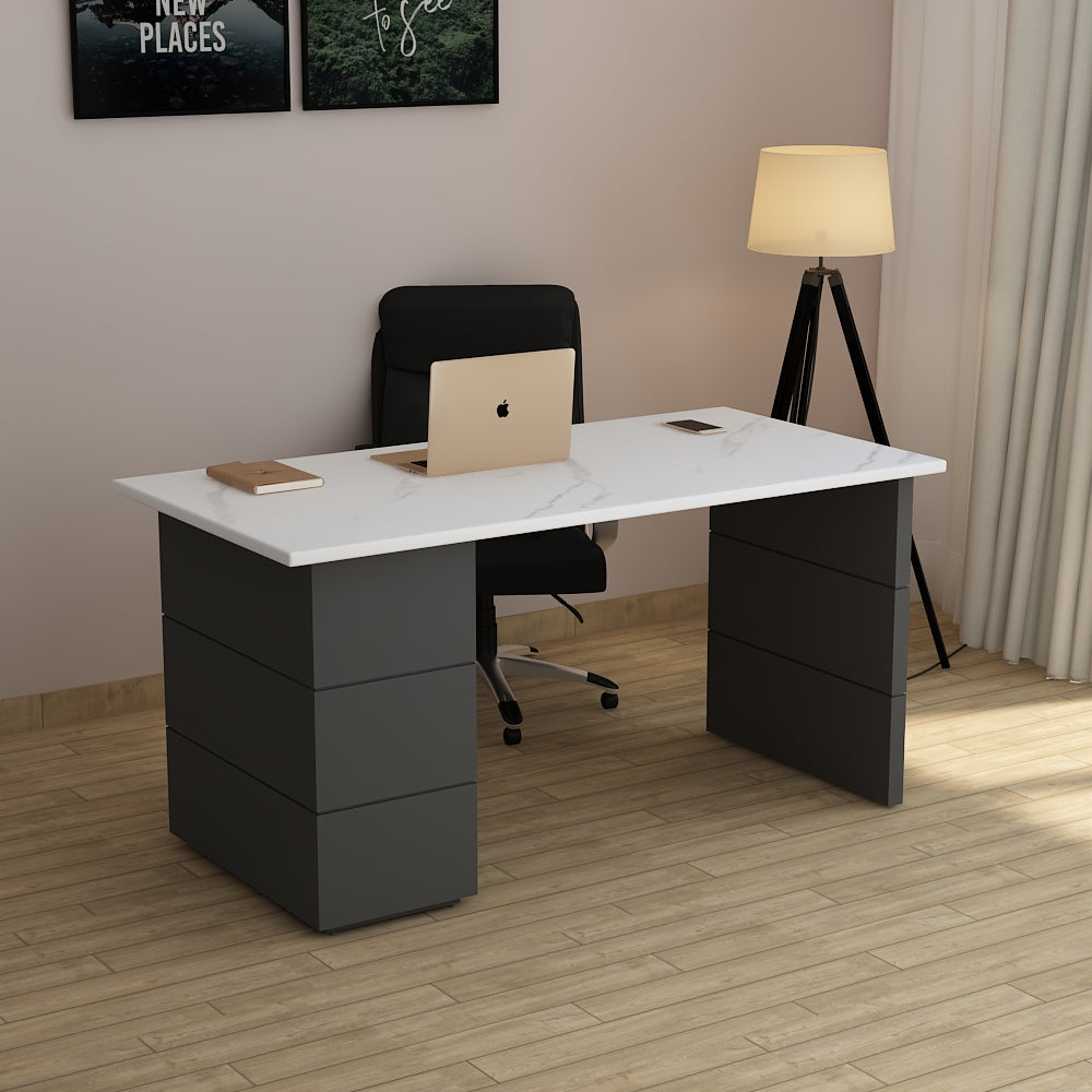 Office Table, MD Table,Office Table in White & Grey Color, Office Table with Drawer & Shutter, Office Table - IM19001