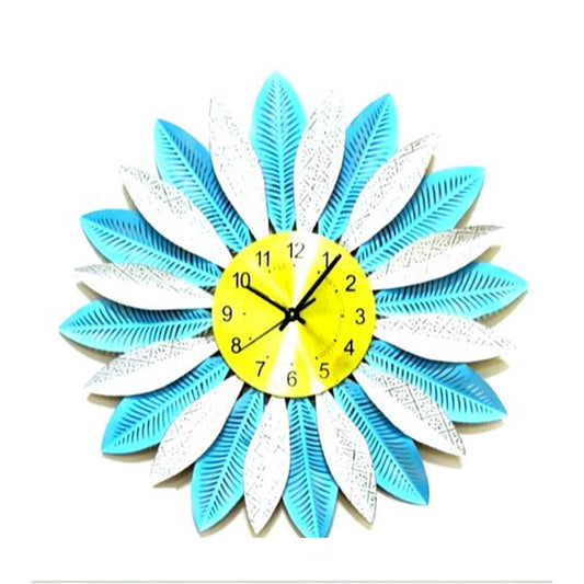 Clock, Clock for Home, Clock in Round Shape, Clock in White & Blue Color, Clock with Leaves, Clocks - IM2066