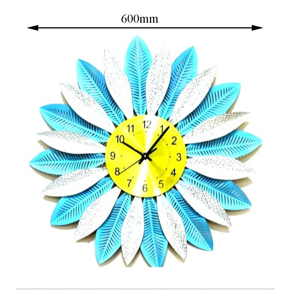 Clock, Clock for Home, Clock in Round Shape, Clock in White & Blue Color, Clock with Leaves, Clocks - IM2066