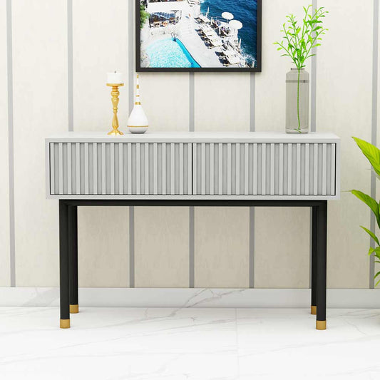 Console Table, Grey Color Console Table, Console Table With Unique Design, Console Table With Black MS Leg, Console Table - IM12136