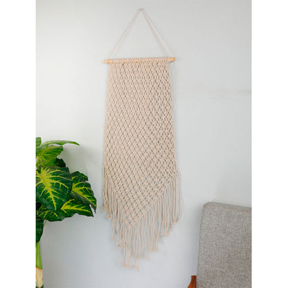 Wall Hanging (i510_1_1), Macrame Wall Hanging small knots rectangle triangle tassles, Off White color Wall Hanging, Wall Hanging - IM2170