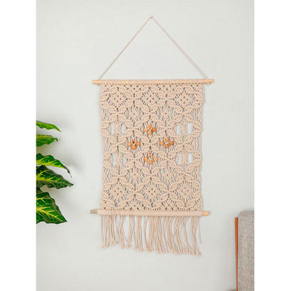 Wall Hanging (i482_1_1), Macrame Wall hanging interconnected, knots, beads, 20x30, Off White color Wall Hanging, Wall Hanging - IM2171