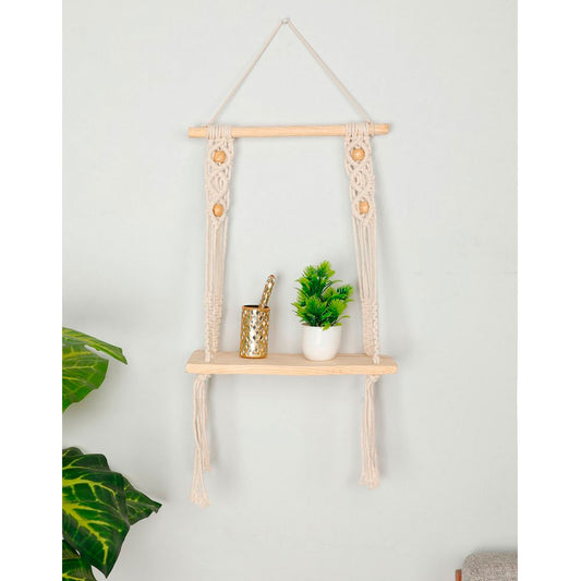 Wall Hanging (i451_3_1), Wall hanging shelf open back partial, chain pattern, Off White color Wall Hanging, Wall Hanging - IM2174