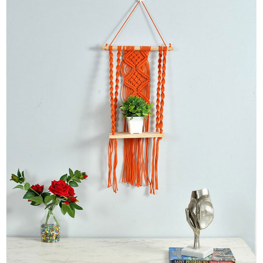 Wall Hanging (i298_6_1), Wall hanging shelf curvy double lane, decoration item, Orange color, Wall Hanging - IM2178