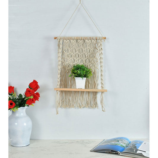 Wall Hanging (i297_1), Wall hanging shelf curvy double lane, decoration item, Off White color, Wall Hanging - IM2180