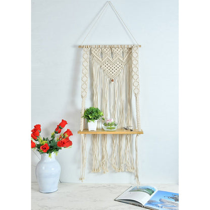 Wall Hanging (i291_1_1), Wall hanging shelf curvy double lane, decoration item, Off White color, Wall Hanging - IM2181