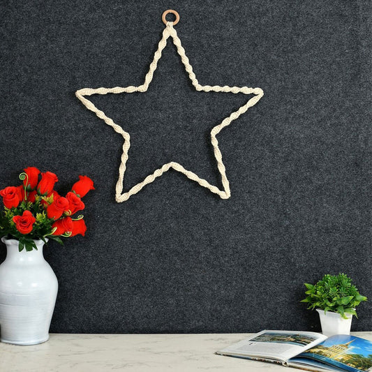 Wall Hanging (i262_2_1), Star shape side fringes macrame wall hanging, decoration item, Off White color, Wall Hanging - IM2185