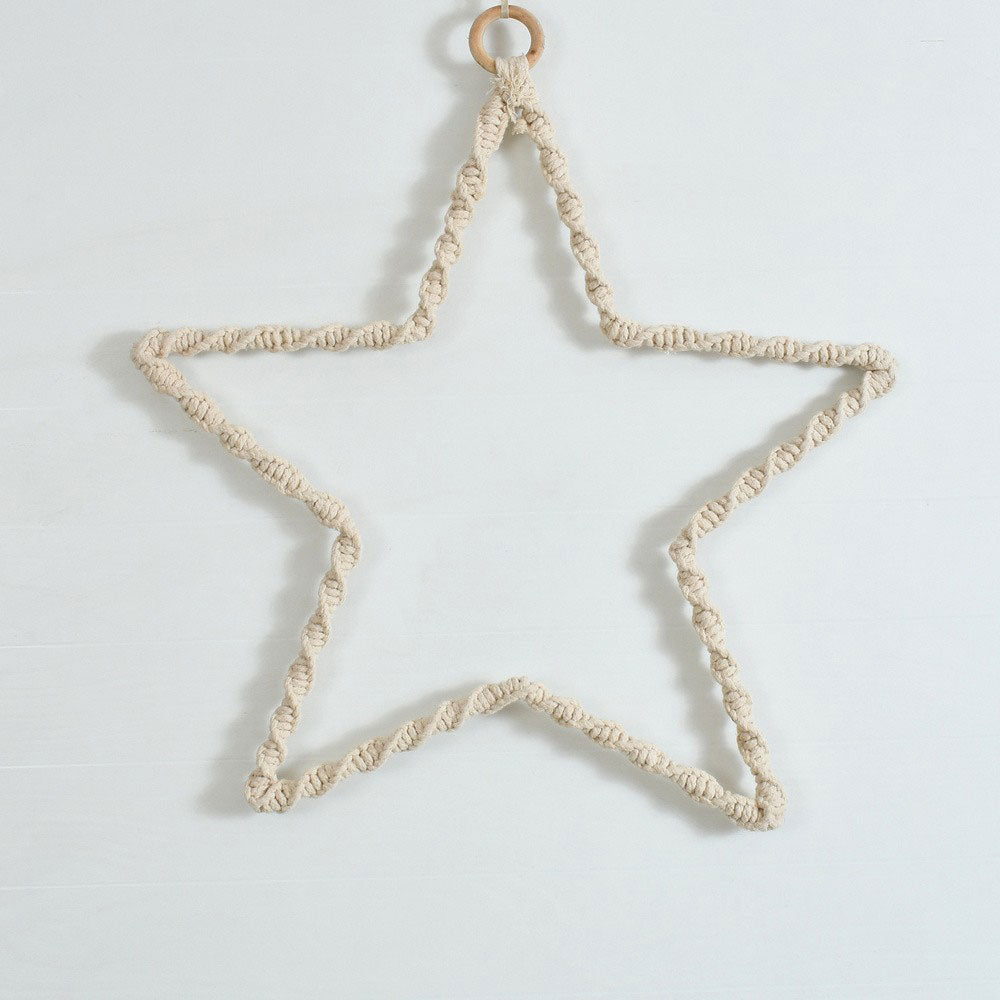 Wall Hanging (i262_2_1), Star shape side fringes macrame wall hanging, decoration item, Off White color, Wall Hanging - IM2185