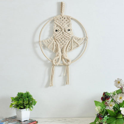 Wall Hanging (i261_1_1), Owl Macrame hanging, Off White Color Wall Hanging, Wall Hanging - IM2186