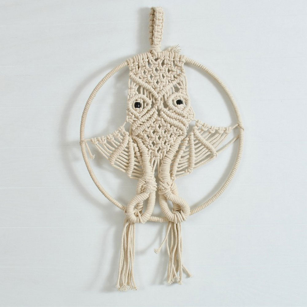 Wall Hanging (i261_1_1), Owl Macrame hanging, Off White Color Wall Hanging, Wall Hanging - IM2186