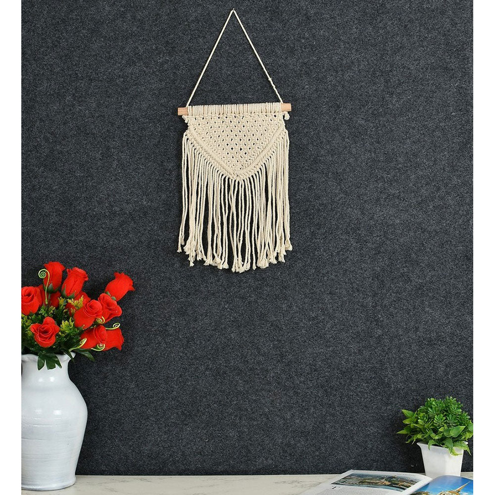 Wall Hanging (i213_1_1), Macrame Wall Hanger, Double Triangle, Off White Color Wall Hanging, Wall Hanging - IM2190