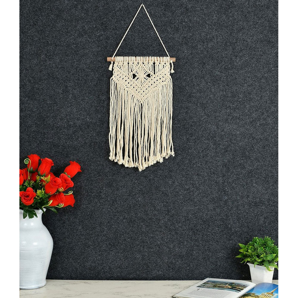 Wall Hanging (i211_1_1), Macrame Wall Hanger, Diamond Triangle, Off White Color Wall Hanging, Wall Hanging - IM2193