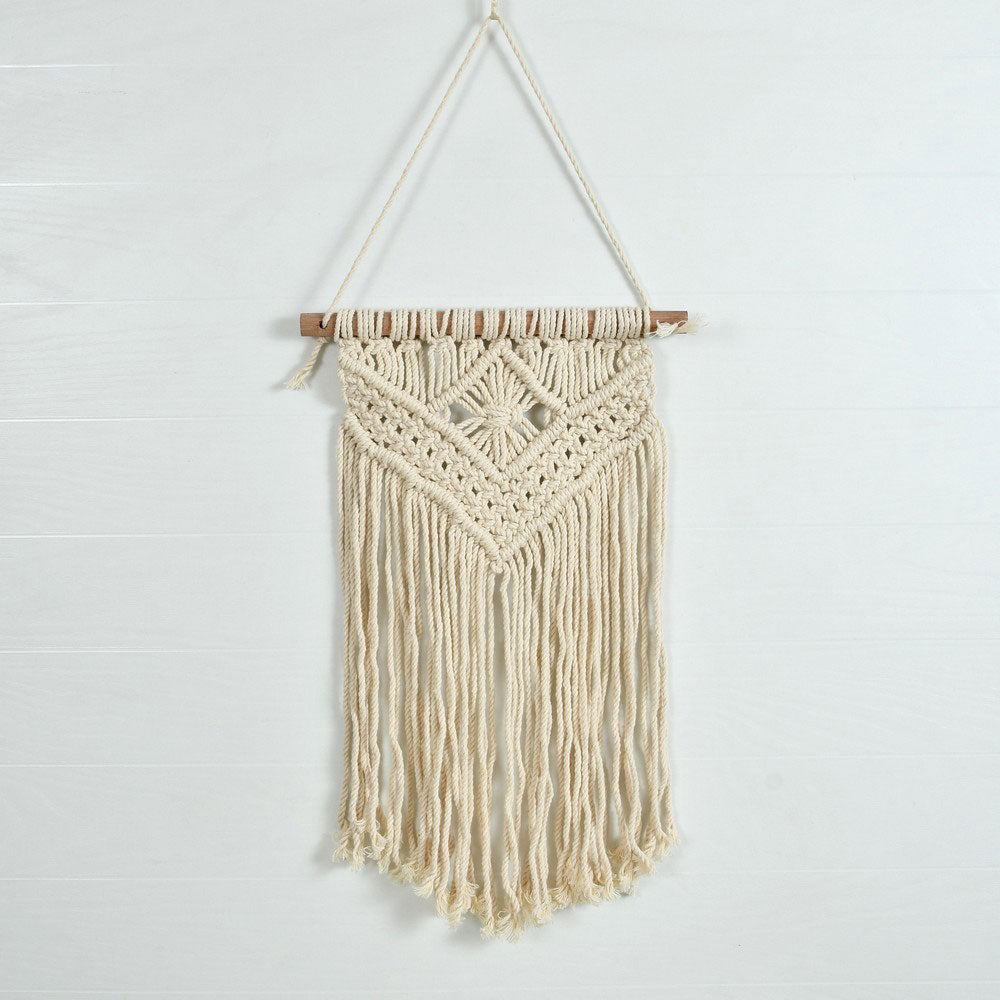 Wall Hanging (i211_1_1), Macrame Wall Hanger, Diamond Triangle, Off White Color Wall Hanging, Wall Hanging - IM2193