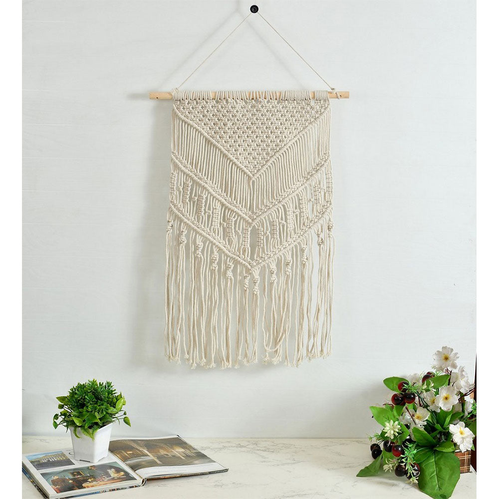 Wall Hanging (i196_1_1), Macrame Wall Hanging, Triangle Border, Off White Color Wall Hanging, Wall Hanging - IM2195