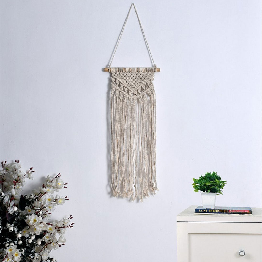 Wall Hanging (i188_1_1), Macrame Wall Hanging, Triangle Design, Beige Color Wall Hanging, Wall Hanging - IM2198