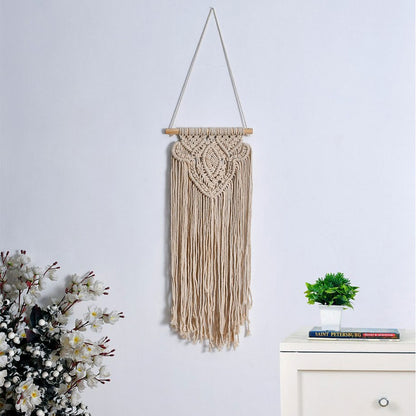 Wall Hanging (i187_1_1), Macrame Wall Hanging Woven Tapestry, Curve Diamond, Beige Color Wall Hanging, Wall Hanging - IM2199