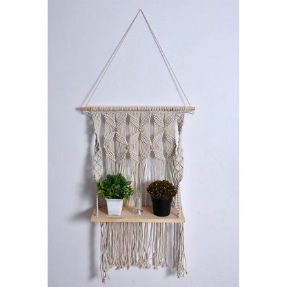 Wall Hanging (i144_1_1), Macrame Wall Hanging Shelf, Leaf, Off White & Brown Color Wall Hanging, Wall Hanging - IM2200