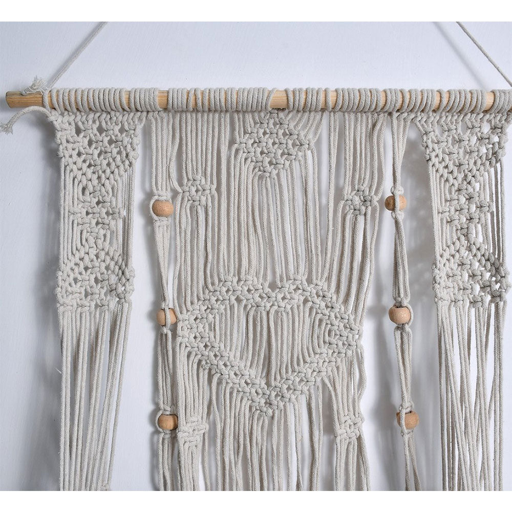 Wall Hanging (i114_1_1), Macrame Hanger Wooden Shelf, Heart Design Off White Color Wall Hanging, Wall Hanging - IM2201