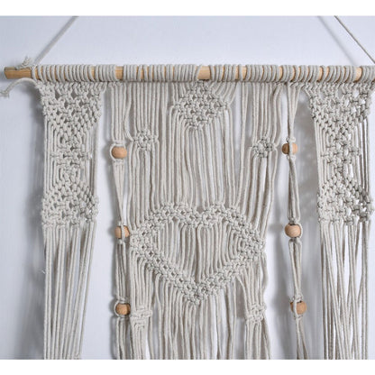 Wall Hanging (i114_1_1), Macrame Hanger Wooden Shelf, Heart Design Off White Color Wall Hanging, Wall Hanging - IM2201