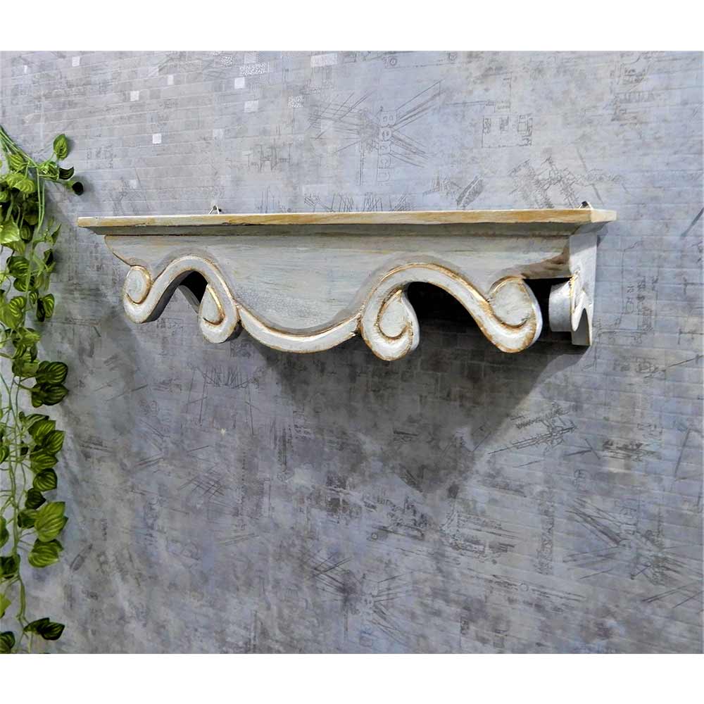 Wall Shelf In Offwhite Colour HandMade Carving on Wood (18inch) By Disoo Fashions, Wall Shelf - IM2204