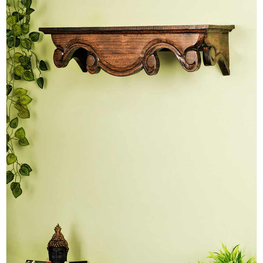 WS0007, Wall Shelf In Coffee Colour HandMade Carving on Wood (18inch) By Disoo Fashions, Wall Shelf - IM2211