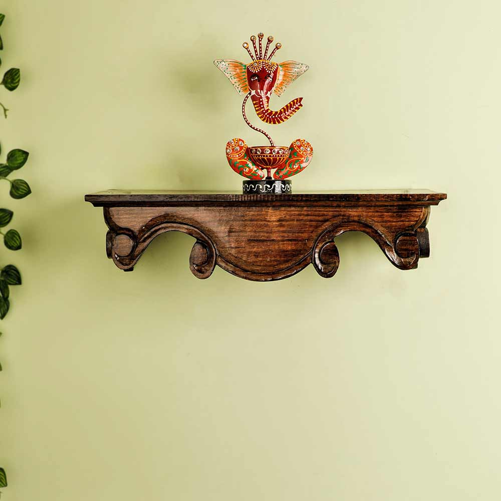 WS0007, Wall Shelf In Coffee Colour HandMade Carving on Wood (18inch) By Disoo Fashions, Wall Shelf - IM2211