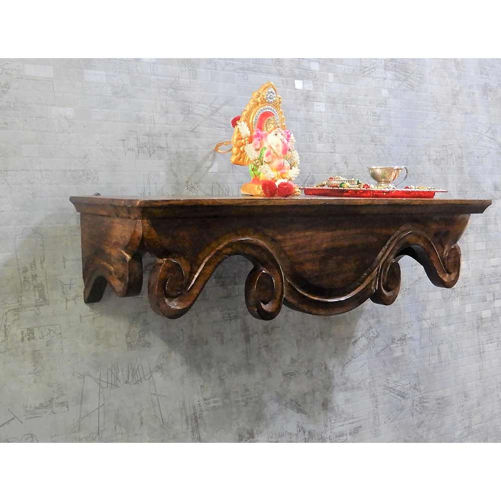 WS0007, Wall Shelf In Coffee Colour HandMade Carving on Wood (18inch) By Disoo Fashions, Wall Shelf - IM2211