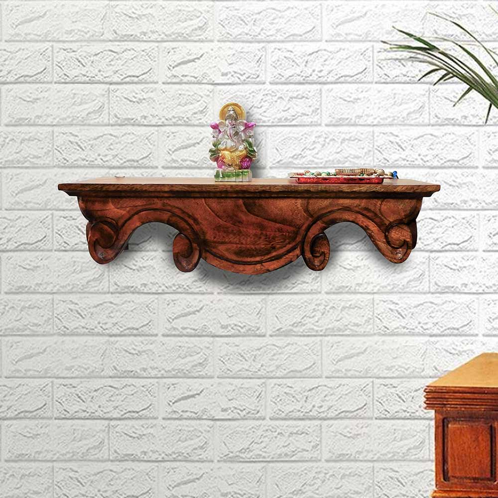 WS0008, Wall Shelf In Sheesham Colour HandMade Carving on Wood (18inch) By Disoo Fashions, Wall Shelf - IM2212