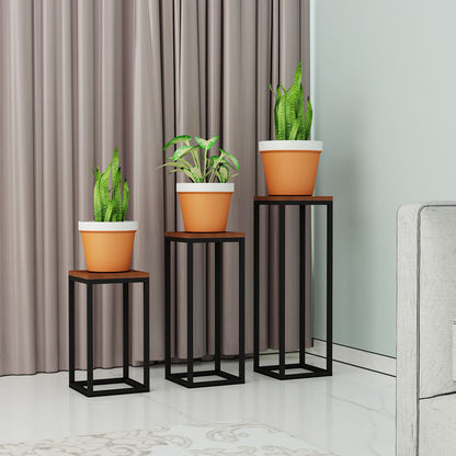 Planter Stand, Brown & Black Color Plant Stand, MS Frame in Black Finish, Planter Stand - IM2331