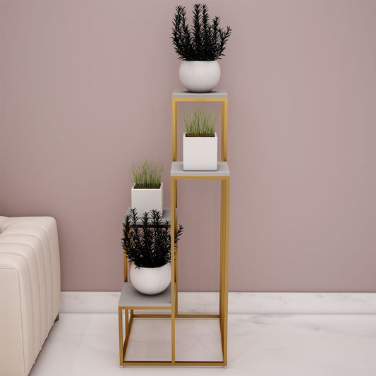 Planter Stand, Grey & Golden Color Plant Stand, MS Frame in Golden Finish, Planter Stand - IM2333