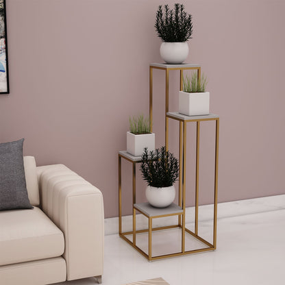 Planter Stand, Grey & Golden Color Plant Stand, MS Frame in Golden Finish, Planter Stand - IM2333