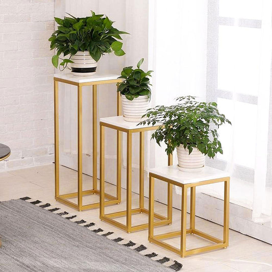 Planter Stand, NR005(N.R.HOMESDECOR), Modern Corner Flower Pots Planter Stand with White & Gold Color, Planter Stand - IM2359