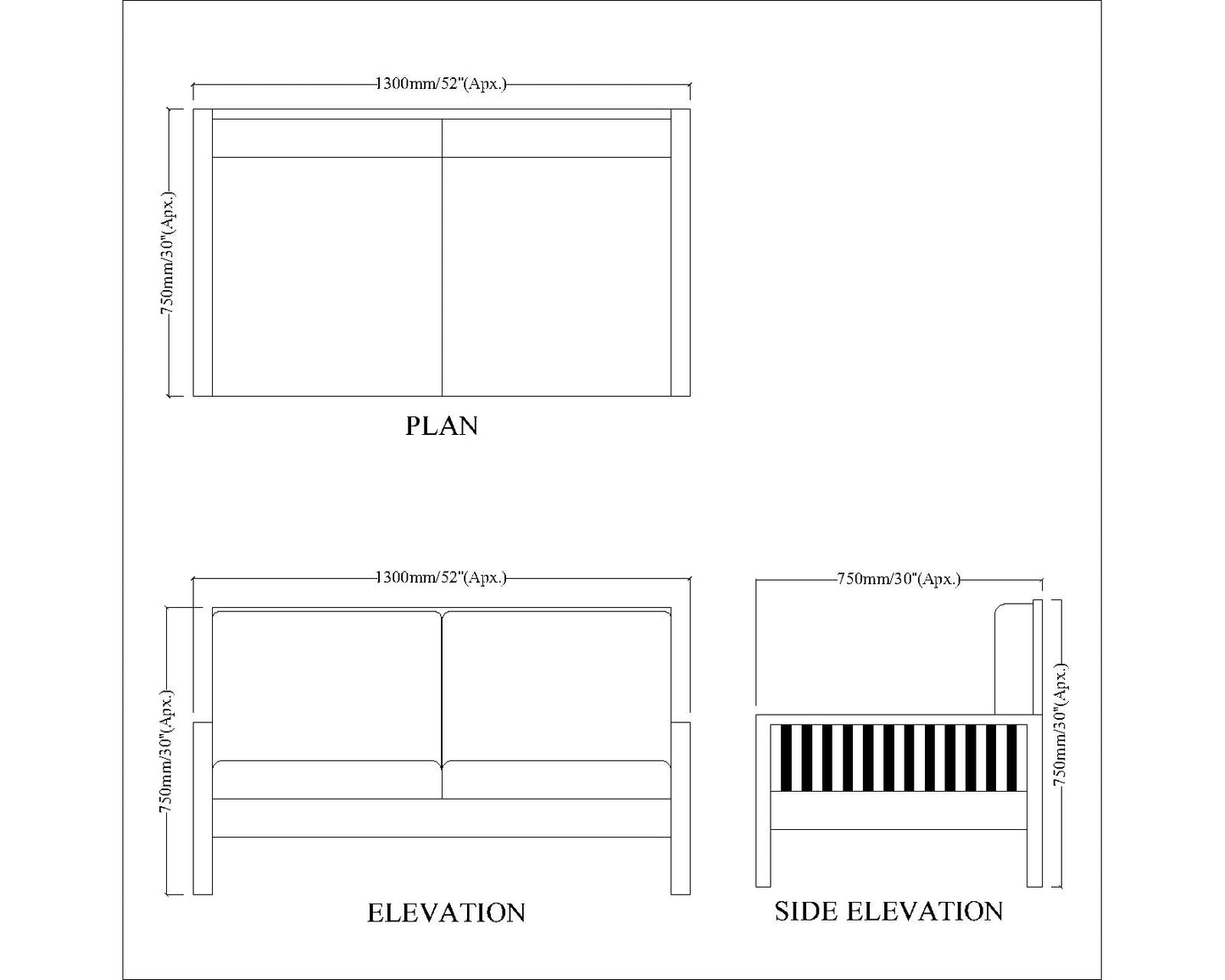 2 Seater Sofa, Sofa in Light Wood & Grey Color Fabric, Solid Wood Sofa, Unique Design Sofa, Comfortable Modern Sofa, Sofa with Wodden Leg, 2 Seater Sofa - IM4088